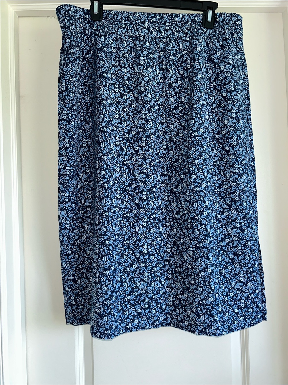 J. Crew Blue Floral Midi Skirt with Elastic Waistband